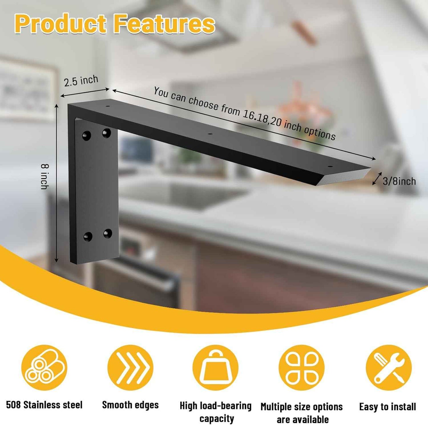 16-Inch Heavy Duty Countertop Support Brackets - 3 Pack for Granite, Quartz & Wood