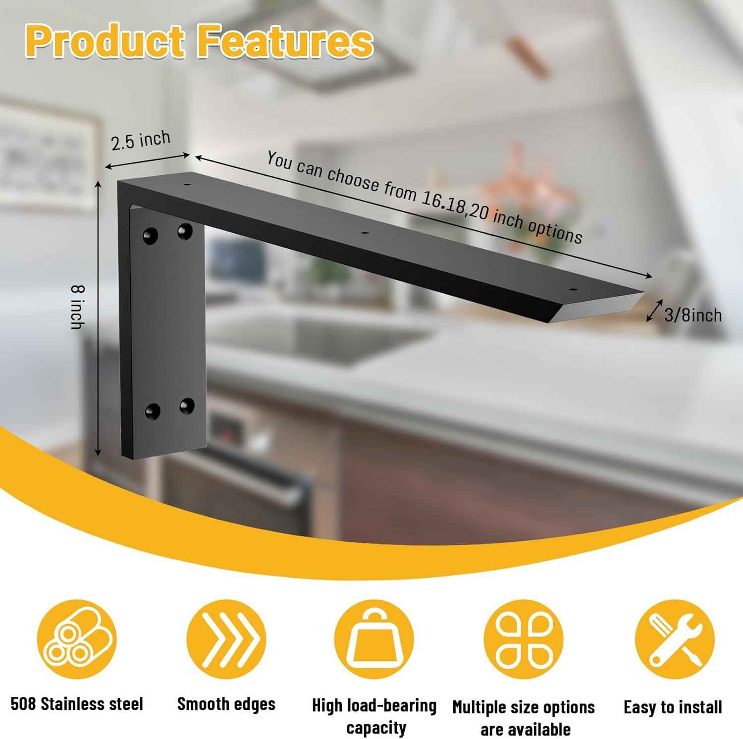 16-Inch Heavy Duty Countertop Support Brackets - 3 Pack for Granite, Quartz & Wood