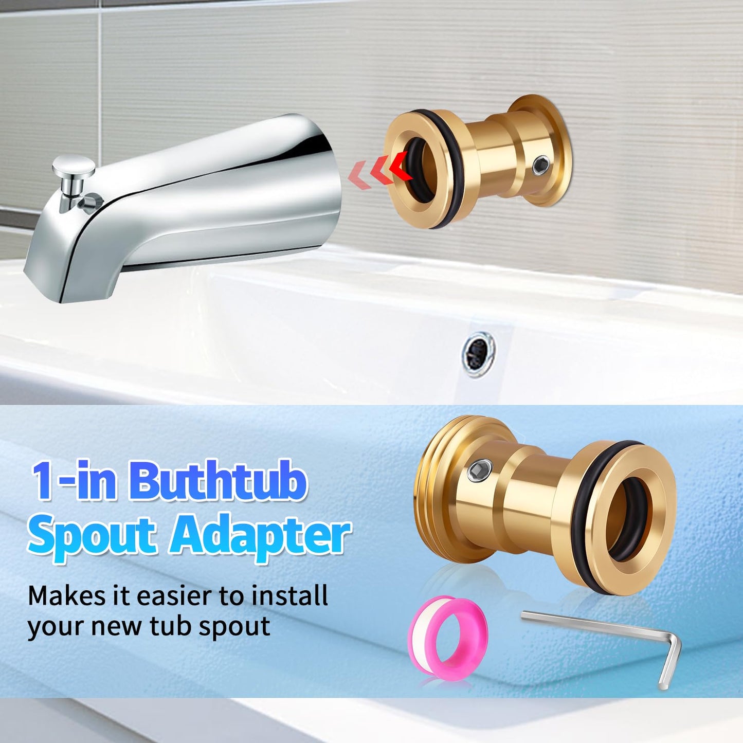 Brass Tub Spout Adapter, RP33794 Tub Spout Repair Kit for Slip-on Diverter, Replacement Kit for Delta Faucet