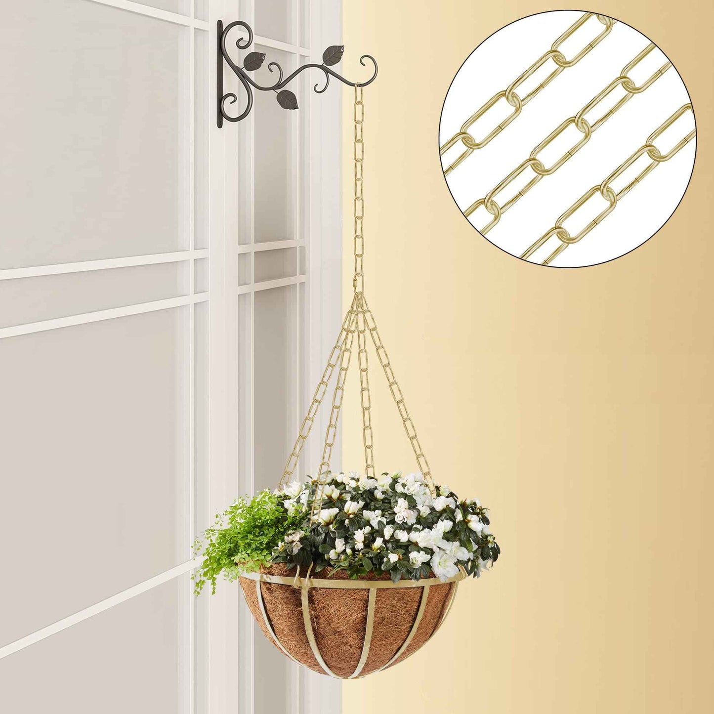 Omytie 15 Ft Heavy Duty Hanging Chain Kit with Connection Locks & Swag Ceiling Hooks for Lighting Fixture, Chandelier, Pendant, Lantern, Swag Lamp, Plant/Flower/Fruit Basket, Bird Feeder (Brass)