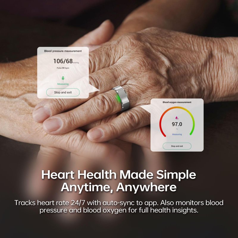Naughtbaby FitElf 3 Pro Smart Ring Fitness Tracker, Health Sleep Tracker, Blood Pressure, Heart Rate and Oxygen Monitor Ring for Women/Men, IP68, No Subscription, 10-Day Battery Life (Silver 9)