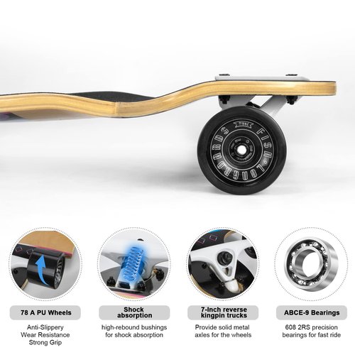 Long Board Skateboard for Adults Teenagers Kids Ages 6-12 Adults Men Women Complete Skateboard Cruiser for Cruising Carving Free-Style and Downhill 41 Includes High-Speed Bearings & T-Tool