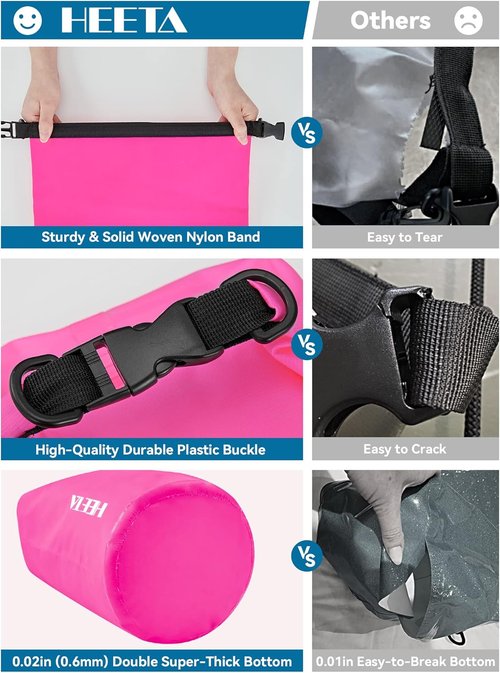 HEETA Waterproof Dry Bag - Lightweight Roll Top Storage Backpack with Emergency Whistle | 5L-40L Options for Travel, Kayaking, Camping