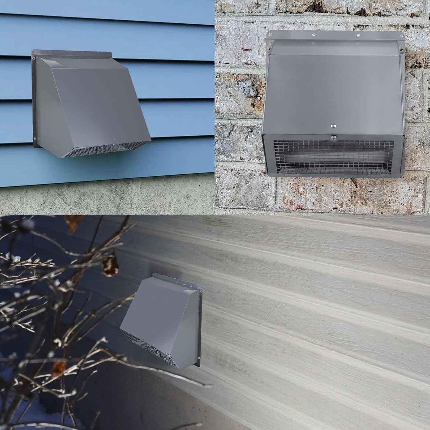 5-Inch Exterior Dryer Vent Cover with Screen & Damper - Galvanized Steel, Black