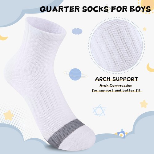 Comfoex 10 Pairs Boys Socks kids Half Cushion Cotton Sport Quarter Running Socks Ankle Athletic Sock for Little Big Kids 6-8 8-10 Years Olds
