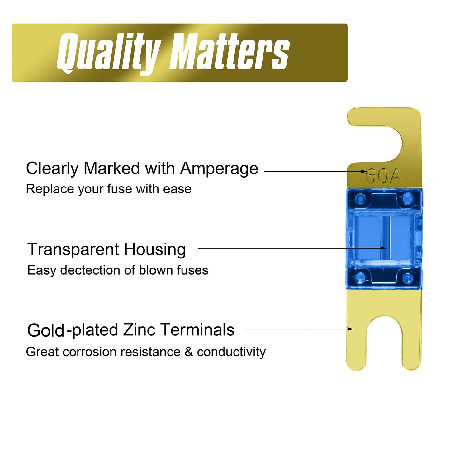 CrocSee 18 Pieces Mini ANL Fuse, Gold-Plated ANL Fuse Pack (20A, 30A, 40A, 50A, 60A, 80A, 100A, 125A, 150A) for Automotive Marine Audio Video System