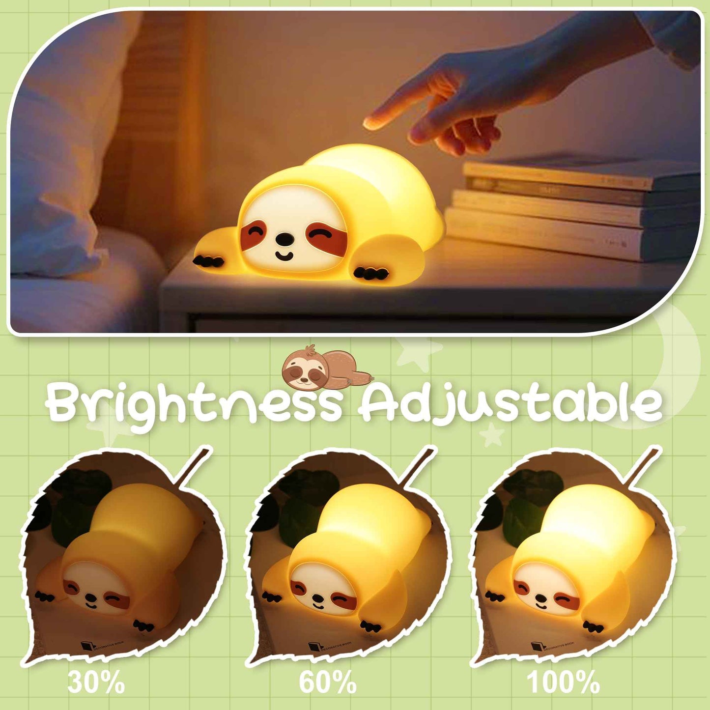 Okayera Sloth Night Light, Cute Squishy Lamp for Bedroom, Silicone Animal Dimmable & Timer Rechargeable Nightlight for Girls Boys Kids, Home Decor Christmas Birthday Gifts