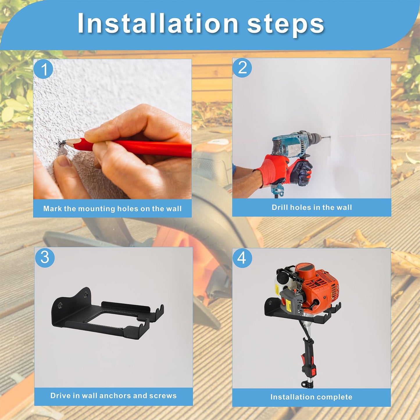 Ertuohg Garage Organizer Trimmer Rack, Heavy Duty Steel Weeder Eater Hanger, Wall Mounted Garden Tool Storage Rack, Black, 5.9 x 4.9 x 1.5 inches