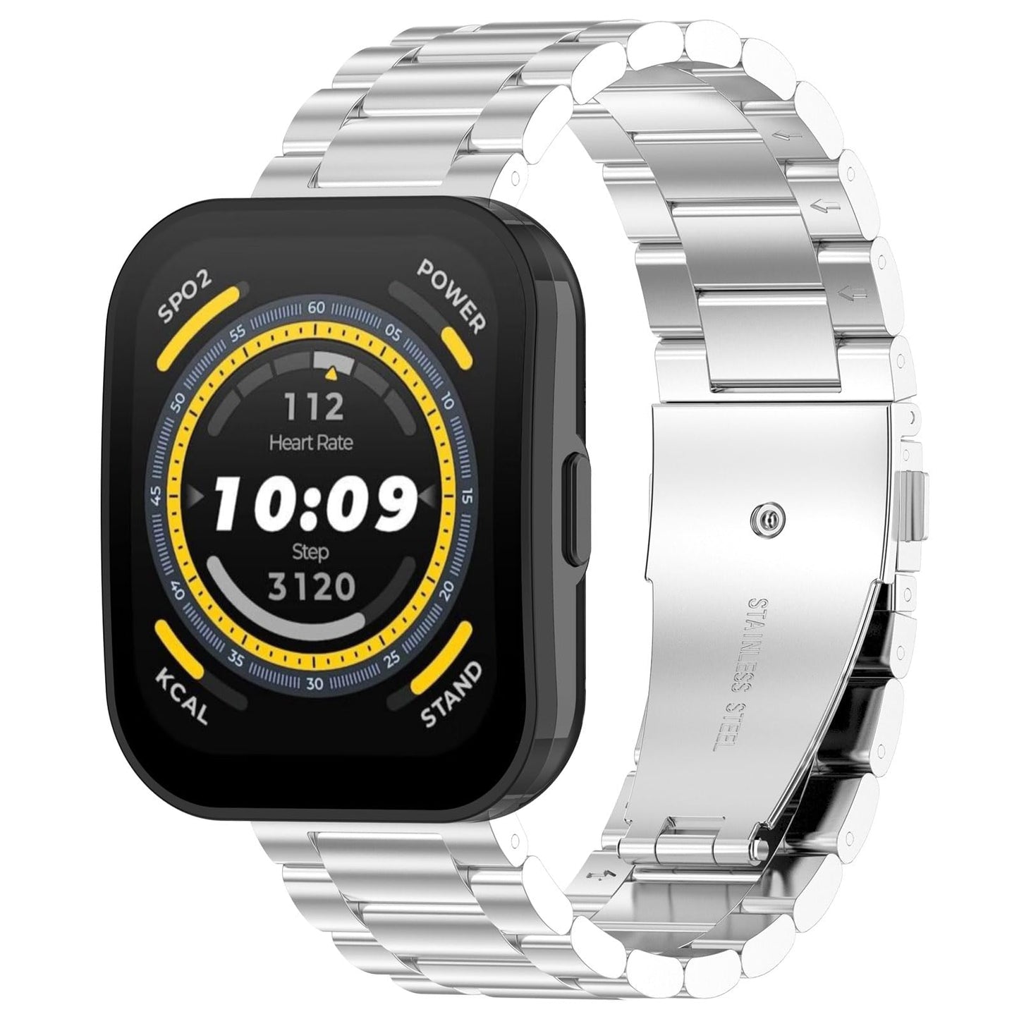TenCloud Bands Compatible with Amazfit Active Max Active 3 Bip 6 Balance Solid Stainless Steel Strap Women Men Wristband Metal Watch Link Band (Silver)