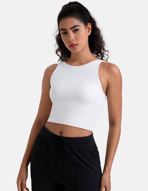 Colorfulkoala Dreamlux Womens Padded Sports Bra High Neck U-Back Yoga Running Workout Athletic Tank Top with Removable Cups(M, White)
