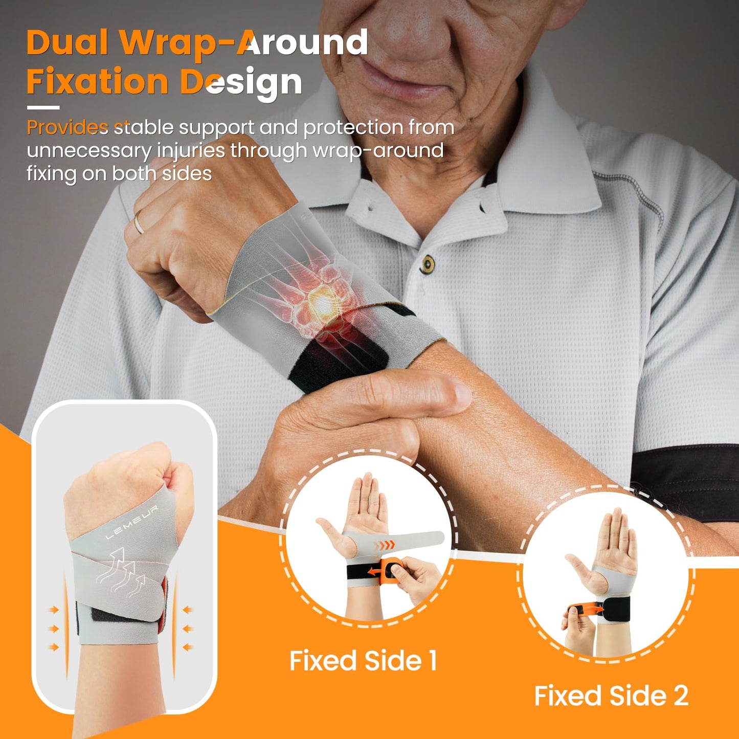 LEMEUR Carpal Tunnel Wrist Brace Ulnar Wrist Brace, Ultra-Thin Elastic Hand Brace for TFCC Tear, Adjustable Wrist Wrap Helps Relieve Tendinitis Arthritis Carpal Tunnel Pain(Left Hand)