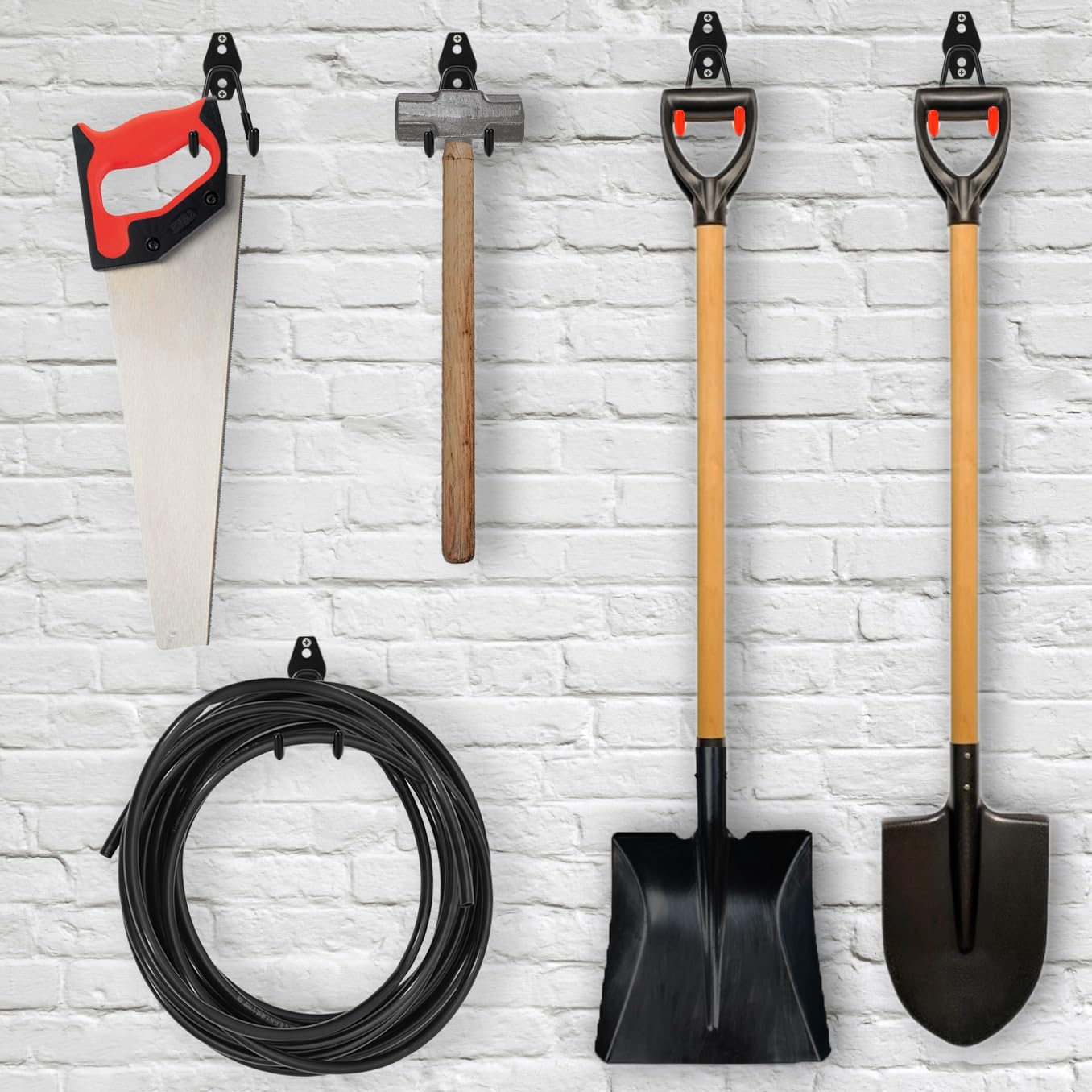 Suprom 4 Pack Garage Hooks Heavy Duty - Supports 100 lbs, Utility Steel Garage Hanger & Organizer for Organizing Garden Lawn Tools, Ladders, Garden Hose, Digging Shovel, Bikes, Ropes (Orange)