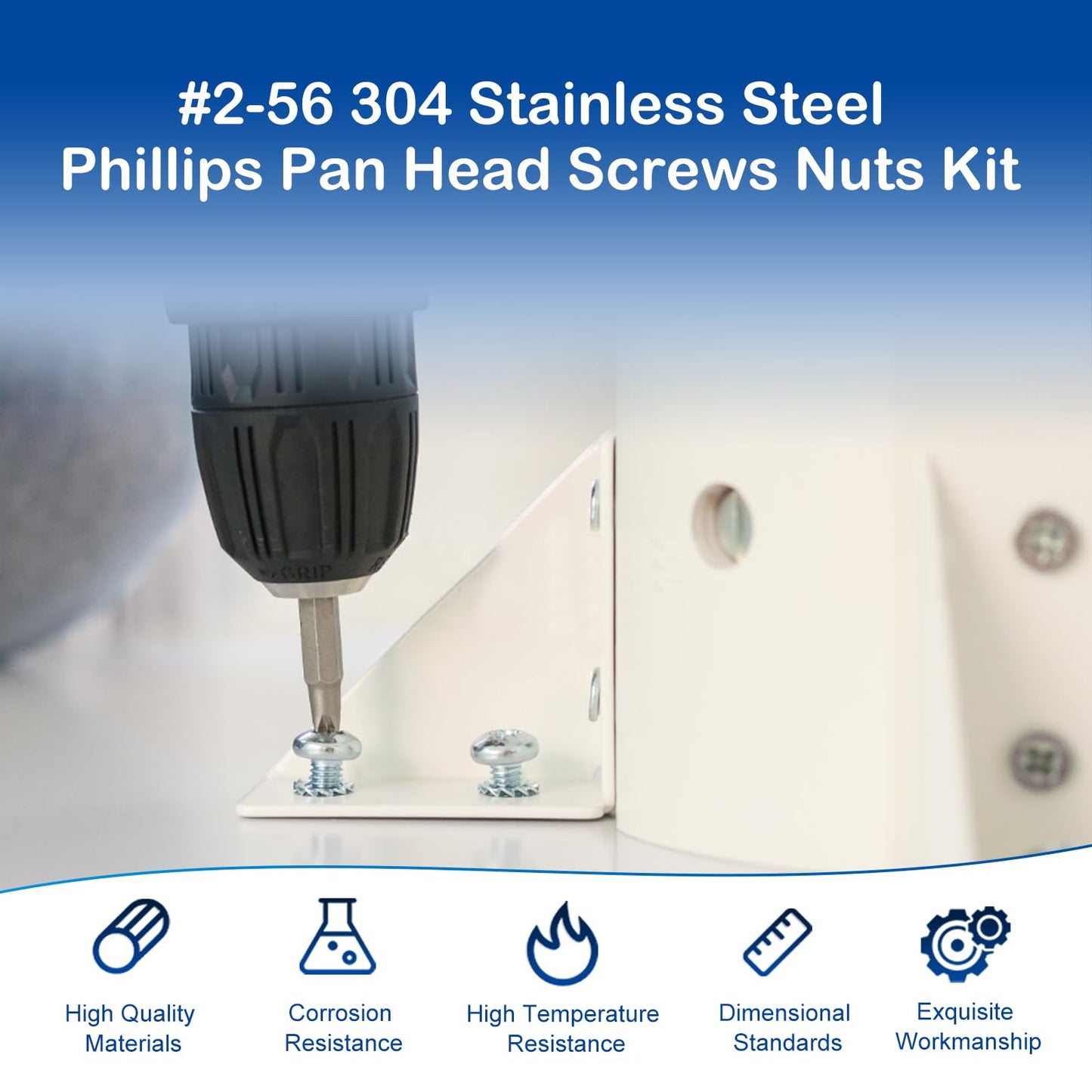 350Pcs #2-56 Phillips Pan Head Machine Screws Assortment Kit 304 Stainless Steel Assorted Nuts and Bolts Fully Machine Thread(#2-56x5/32, 3/16", 1/4", 5/16", 3/8", 1/2", 5/8", 3/4", 1")