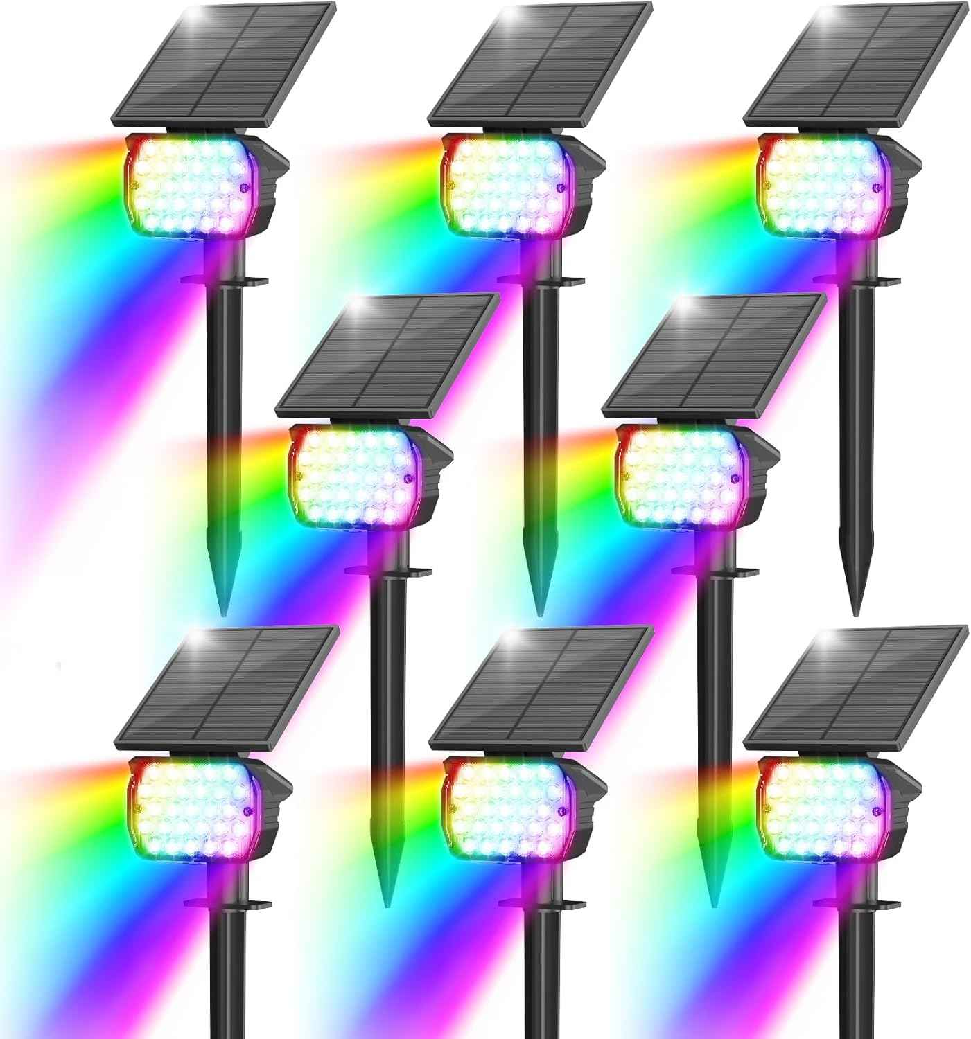 VOLISUN 8-Pack Solar Landscape Spotlights - IP67 Waterproof Uplights for Garden & Pathway, 27 LED Warm White, 3 Lighting Modes