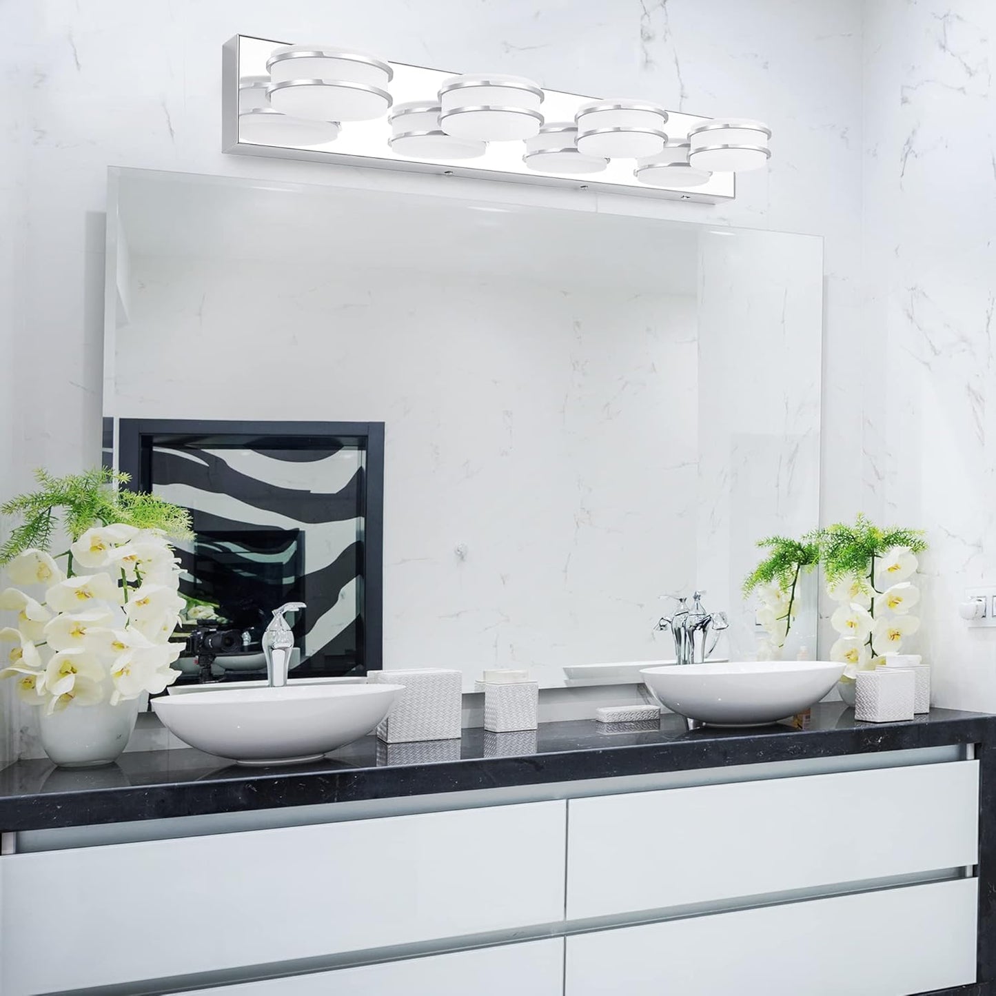 LED Chrome 3-Light Dimmable Bathroom Vanity Light Fixture - Modern Acrylic & Stainless Steel Over Mirror Lighting