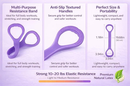 Figure 8 Resistance Band - Versatile Stretch Band for Arms, Legs & Core - Portable Home Fitness Equipment, Purple