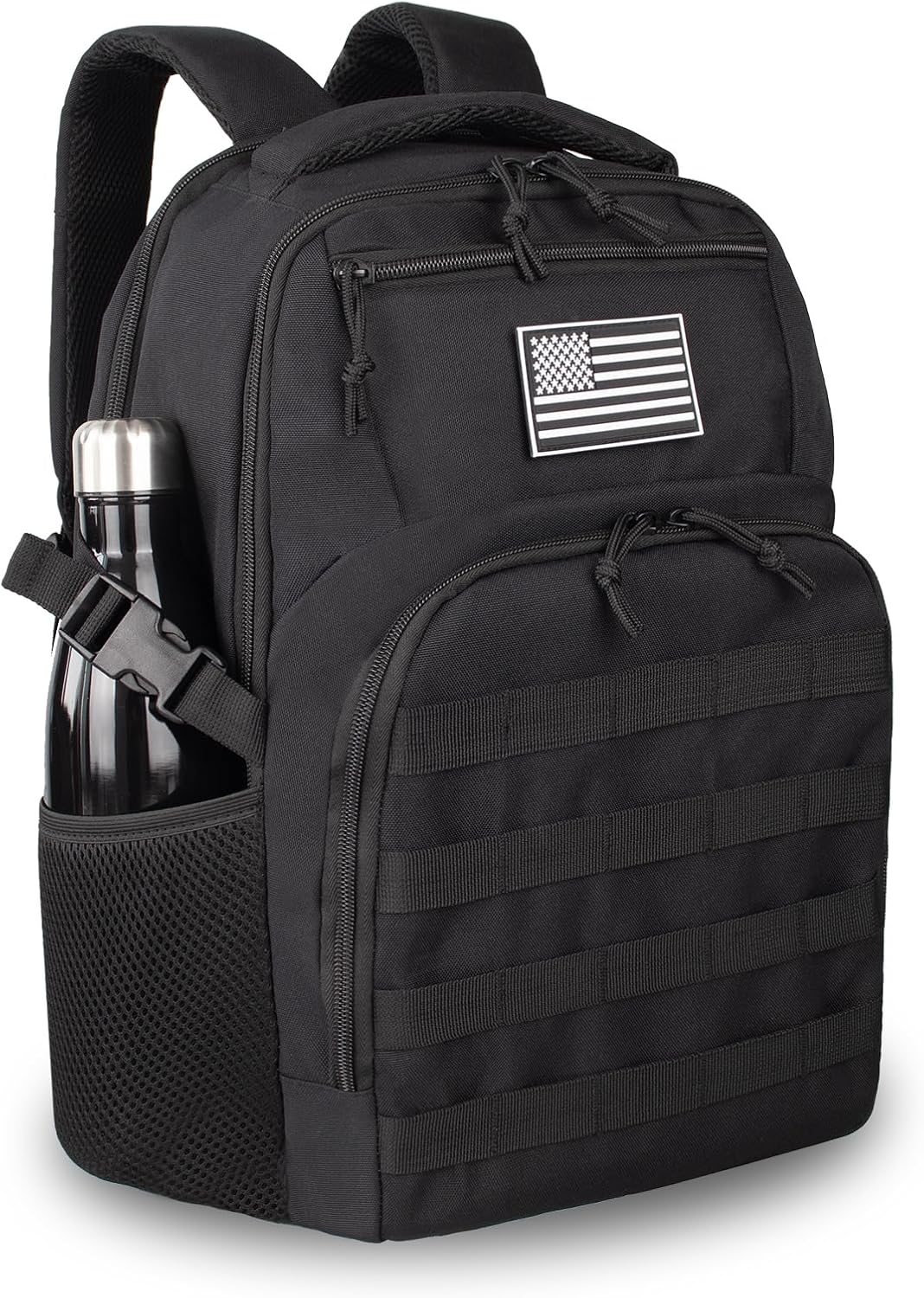 TBNBO Military Tactical Backpack - 25L Black Hiking Bag with Side Bottle Holders for Men