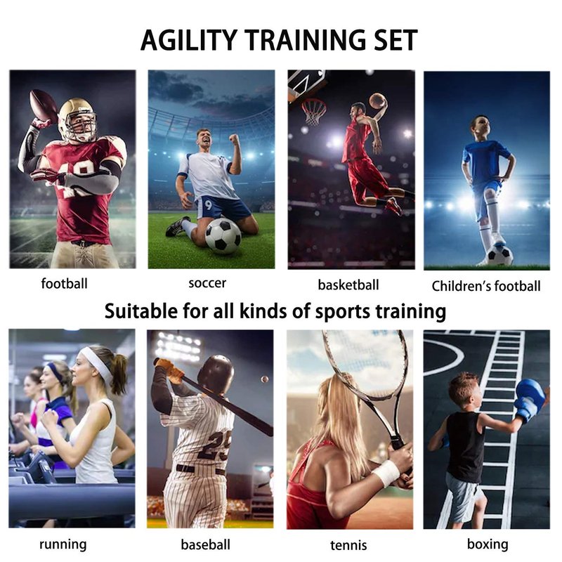 HLYWEI Speed Agility Training Set, Includes 1 Agility Ladder, 4 Steel Stakes, 1 Sports Headband,1 Jump Rope, 10 Disc Cones and Gym Carry Bag - Speed Training Equipment for Soccer Football Basketball