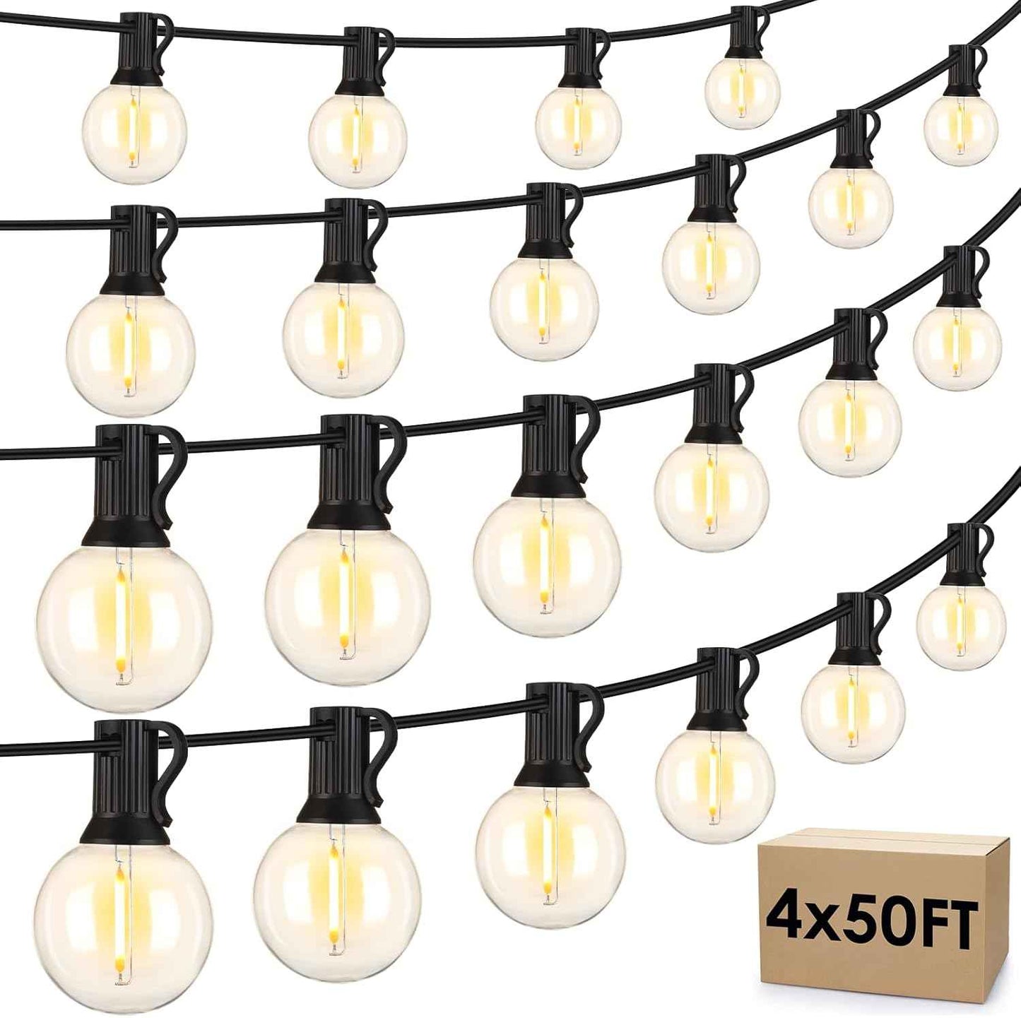 Outdoor String Lights 100FT - G40 Globe Patio Lights with 54 Waterproof LED Bulbs - Black Wire