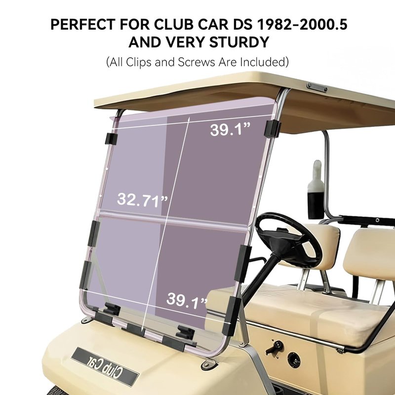 VPAHub Club Car DS OLD Flip Flop Compact Golf Cart Windshield, Tinted Color, 3/16" Thickness, Fits Club Car DS 1982-2000.5