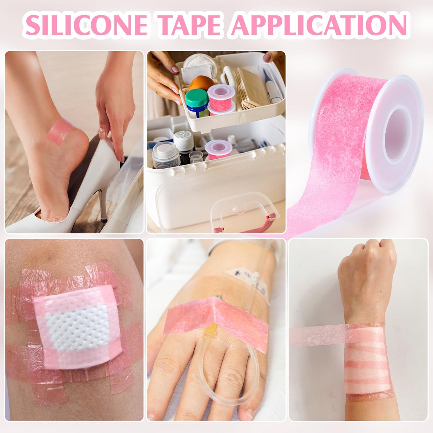Silicone Medical Tape -1 in × 5 yds (3 Roll) Waterproof Tape for Sensitive Skin Wound Care, Latex-Free, Painless Removal, Reusable for Gauze Pads and First Aid