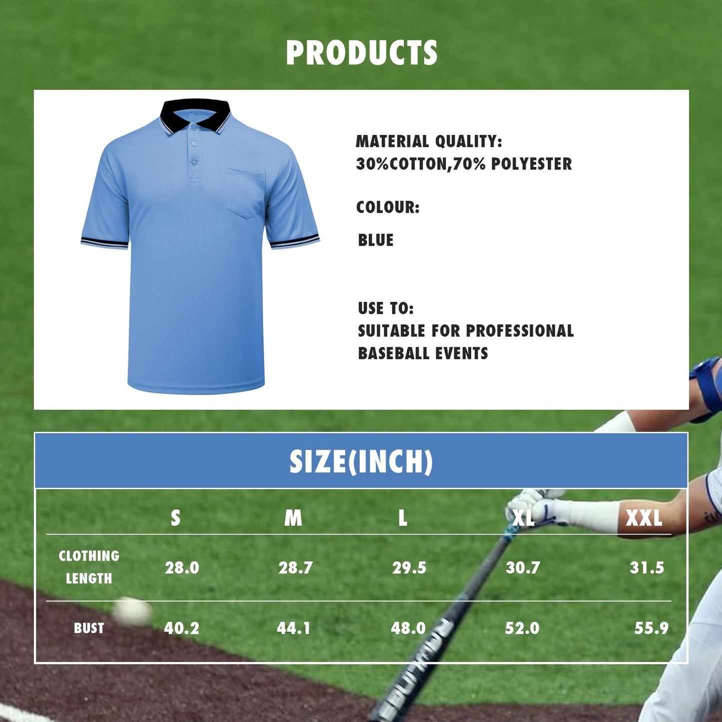 redgino 5Pcs Men’s Baseball/Softball Umpire Gear Shirt Ball Bags Clicker Hat Brush Referee Accessories Sets Jersey Kit Light Blue XXL