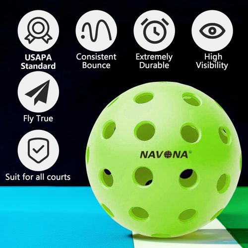 Navona 40 Pack Premium 40-Holes Multicolor Outdoor Pickleball Balls, Meet USAPA Official Requirement, Perfectly Balanced, High Bounce True Flight, Durable Outdoor Pickleball Set
