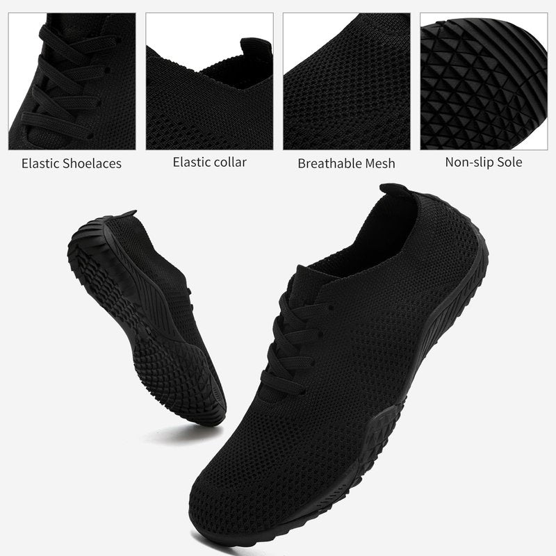 RJYWGS Barefoot Shoes Women Tennis Walking Black Sneakers for Women Gym Workout Running Shoes for Womens Black Size 8.5
