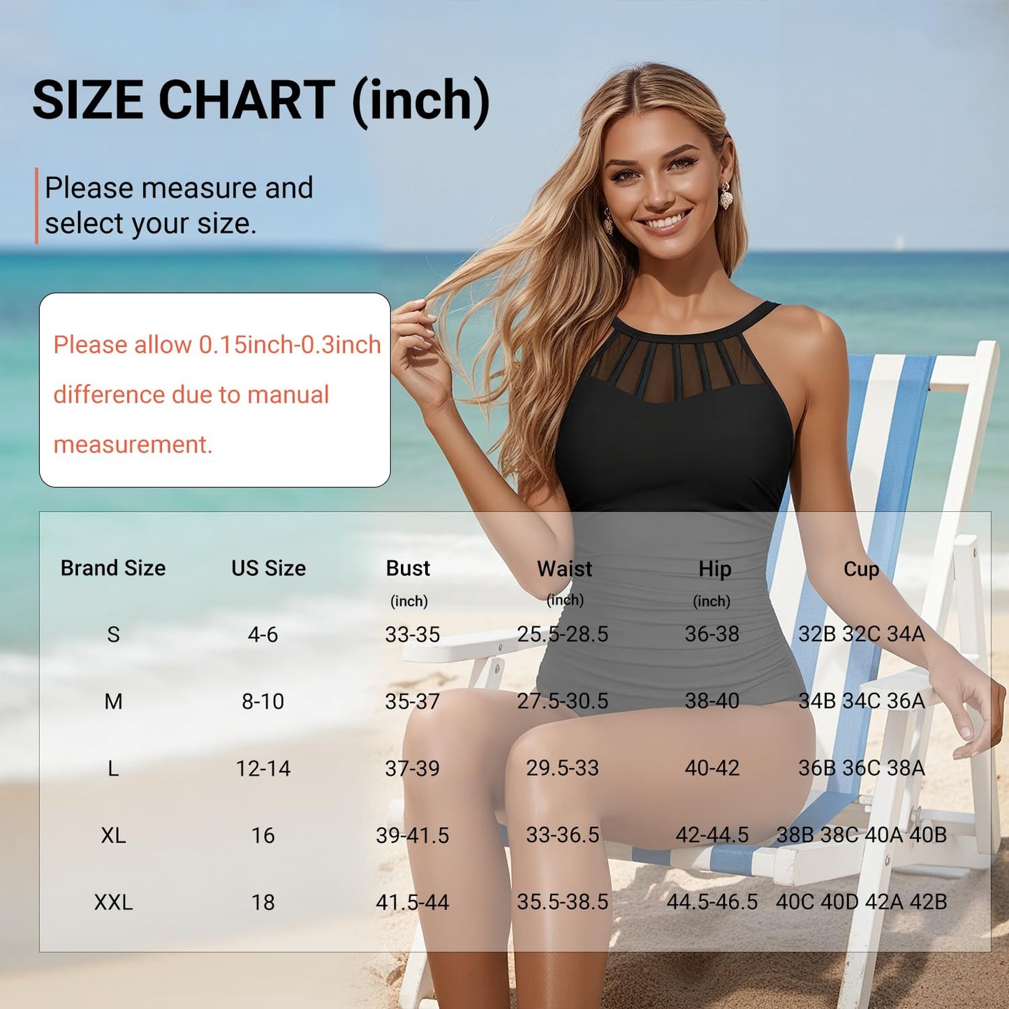 Holipick Black One Piece Swimsuit Women Tummy Control High Neck M