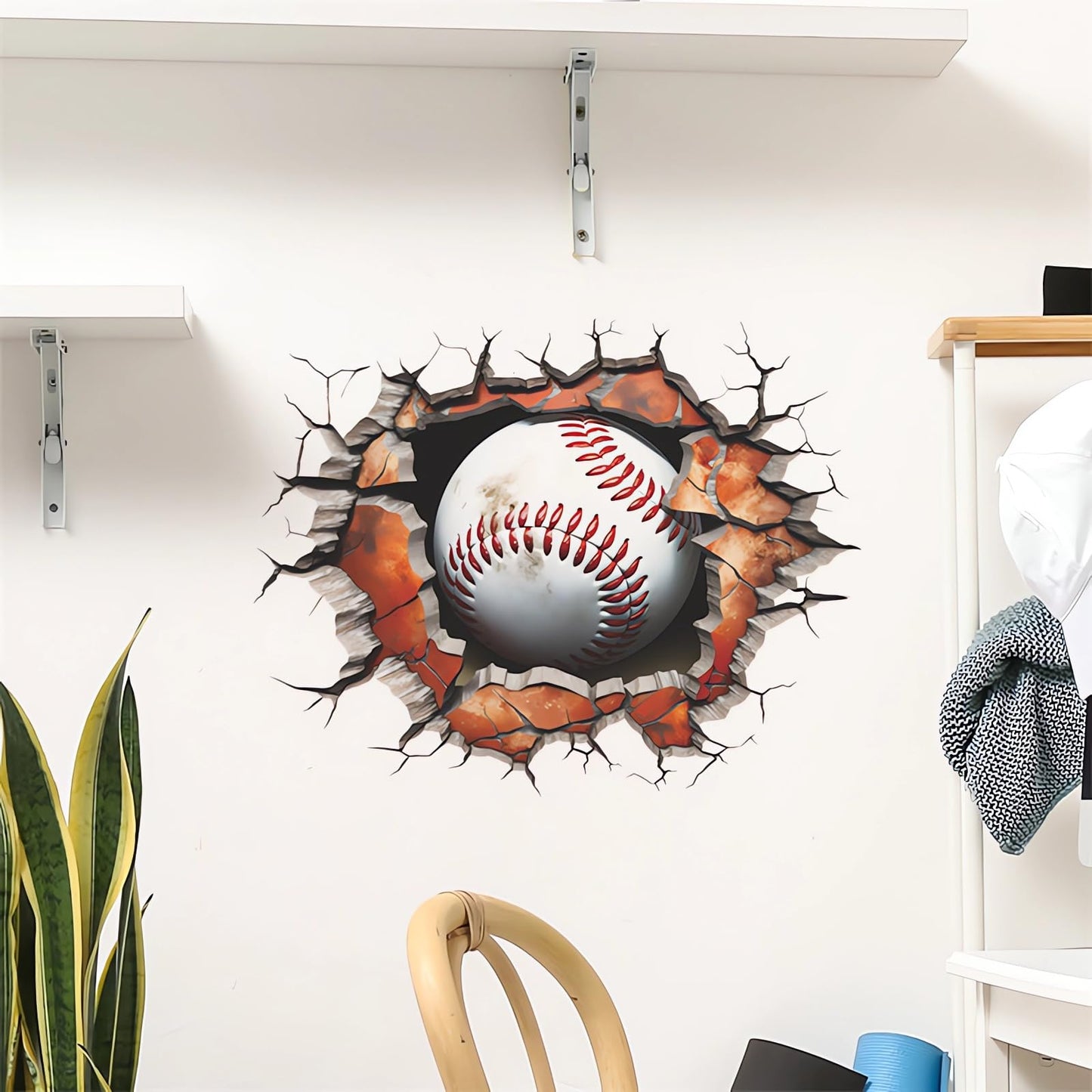 Broken Wall Baseball Wall Stickers, sacinora 3D Sport Wall Decals Removable Vinyl Peel and Stick for Kids Teens Boys Bedroom Nursery Playroom Art Home Decorations