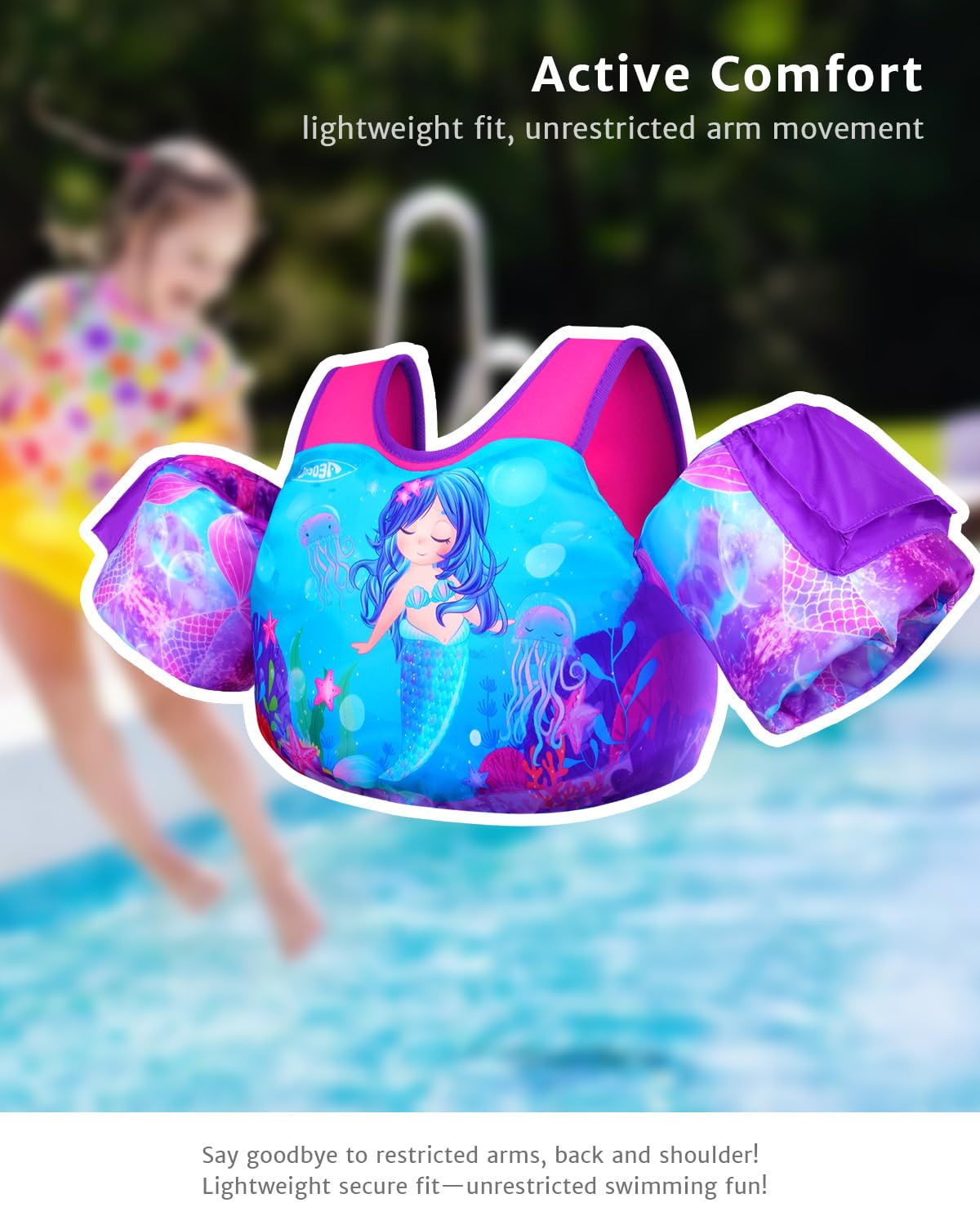 AEOCOO Puddle Float Jumper 30-50-60-70 Pounds, Toddler Swim Vest for 2-3-5-7 Years Old, Pool Floats with Swimming Arm Floaties Swim Jacket for Kids Swimmies, Boys, Girls, NiΓ±os, Mermaid