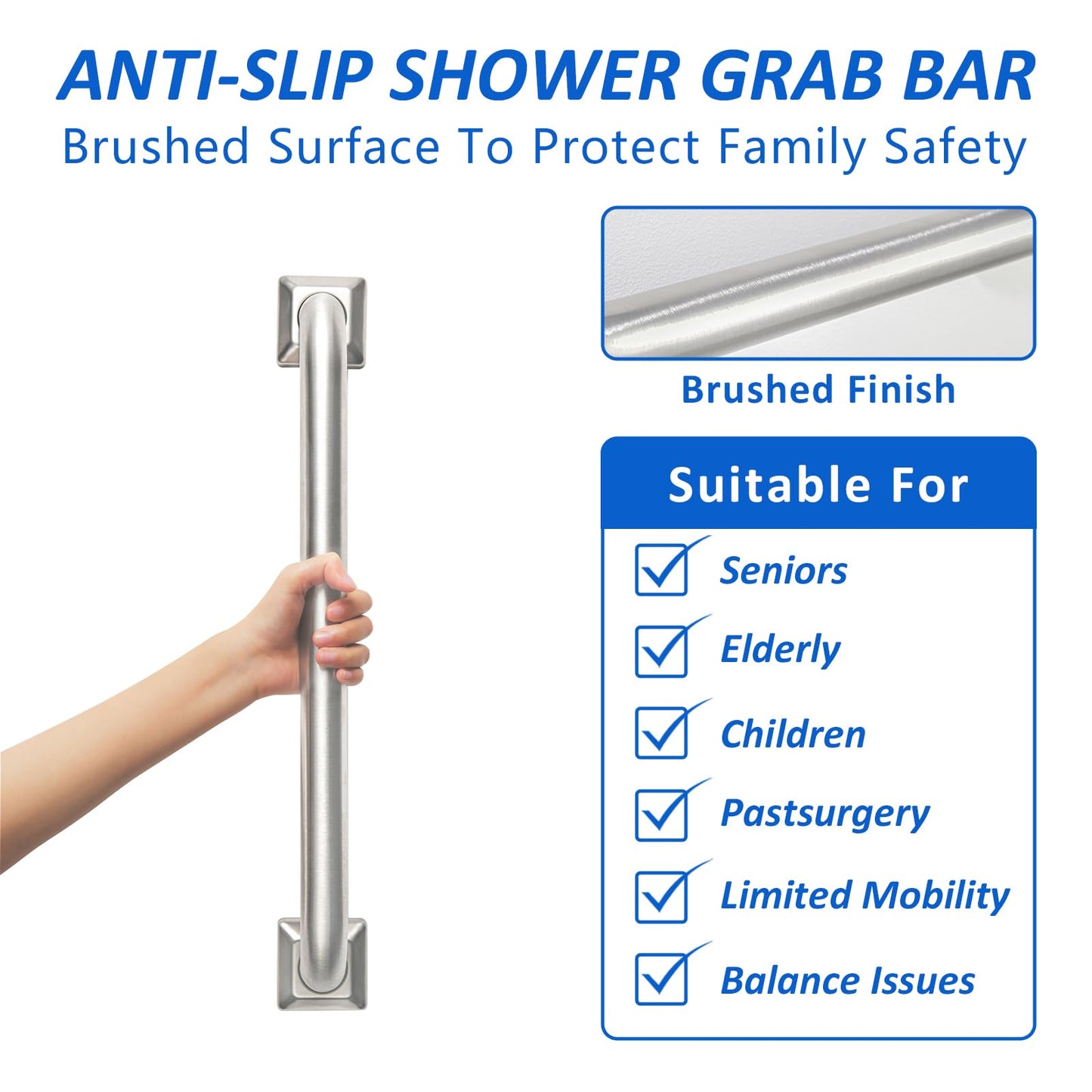 Bathroom Grab Bars Stainless Steel Handrail ADA Compliant 500lbs bathtubs and Showers Toilet Handle Safety for Handicap, Elderly, Disabled, Injury (18inches 2 Pack)