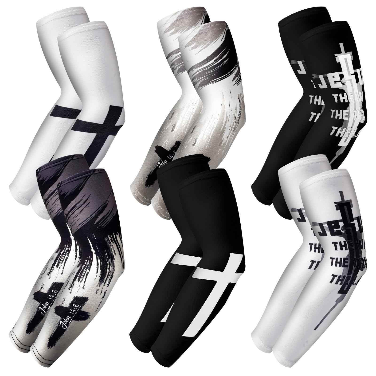 Geyoga 6 Pairs Faith Cross Arm Sleeve for Youth & Adult Religious Jesus Cooling Arm Sleeves for Baseball volleyball Football(S)