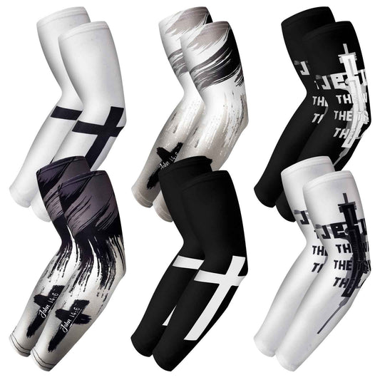 Geyoga 6 Pairs Faith Cross Arm Sleeve for Youth & Adult Religious Jesus Cooling Arm Sleeves for Baseball volleyball Football(S)