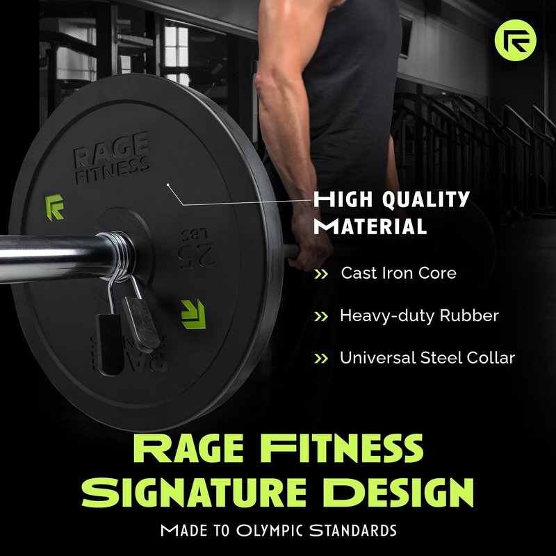 Olympic Bumper Plates, Rubber Formula With Steel Insert (10lb, 15lb, 25lb, 35lb, 45lb - SOLD INDIVIDUALLY), Olympic Weight Plates for Strength Training, Bench Press, Squats, Powerlifting