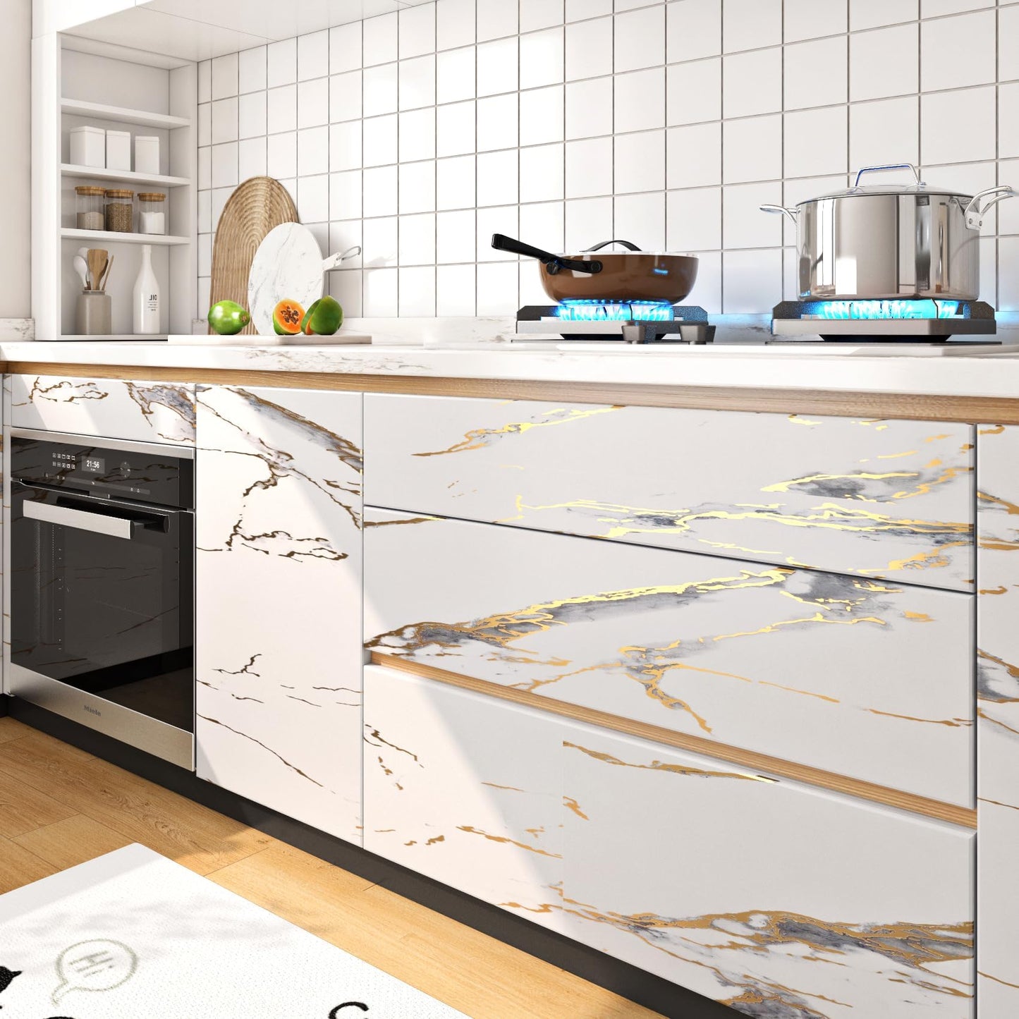 FunStick Gold White Marble Contact Paper for Countertops Peel and Stick Waterproof Marble Countertop Contact Paper Kitchen Countertop Peel and Stick Marble Wallpaper for Counter Cabinets Desk 16"x80"