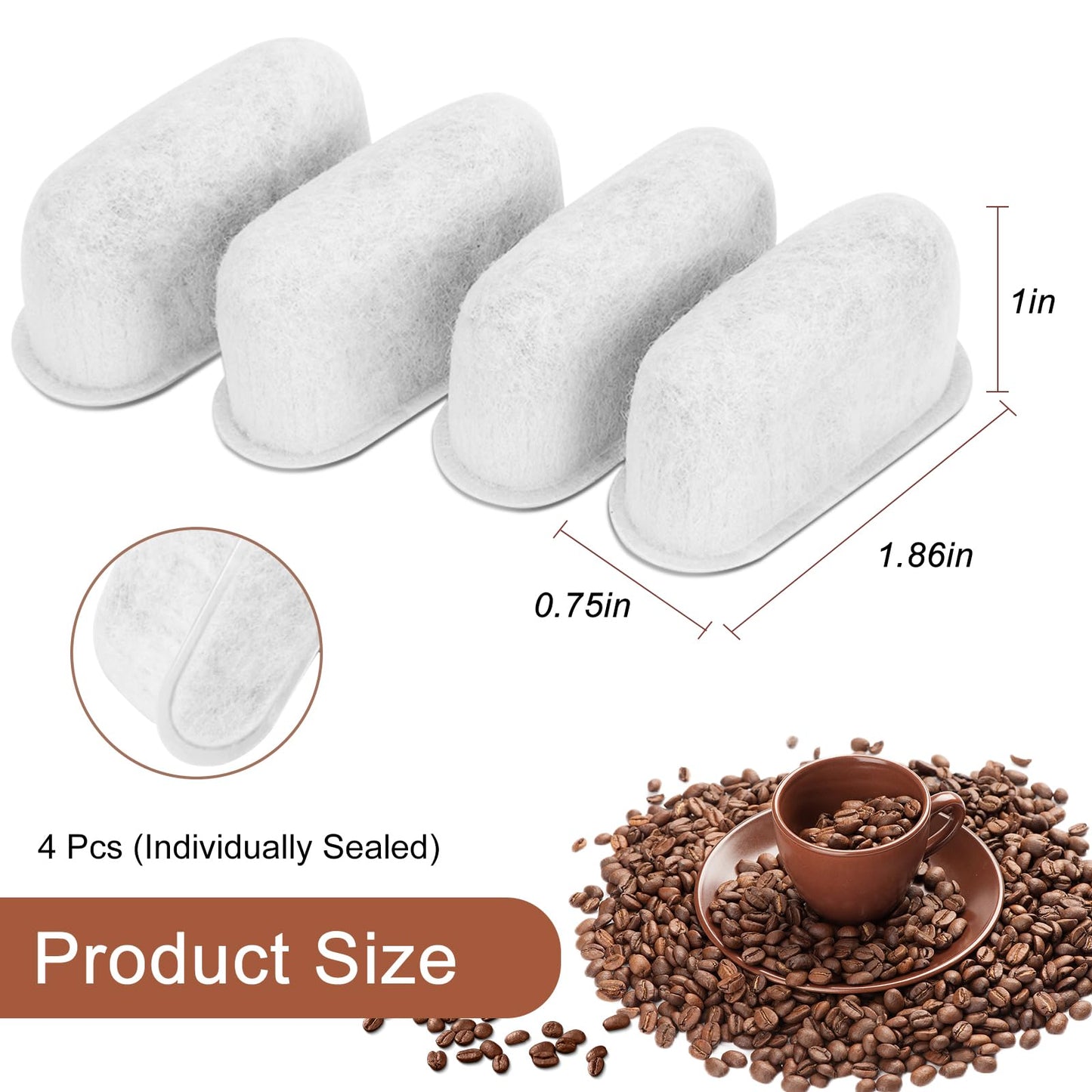 7313285779 Coffee Filter Replacement for Delonghi Espresso Machine - Activated Charcoal Water Filter - Coffee Maker Carbon Filter, 4 Pack