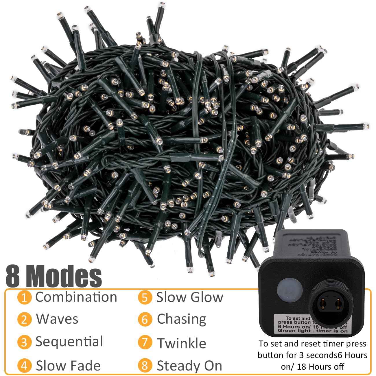 Ogrmar 49 ft 500 LED Christmas Cluster Lights 8 Modes Christmas String Lights with Timer Function & Connectable for Xmas Home Garden Wedding Party Xmas Tree Indoor Outdoor Decor (500, Warm White)