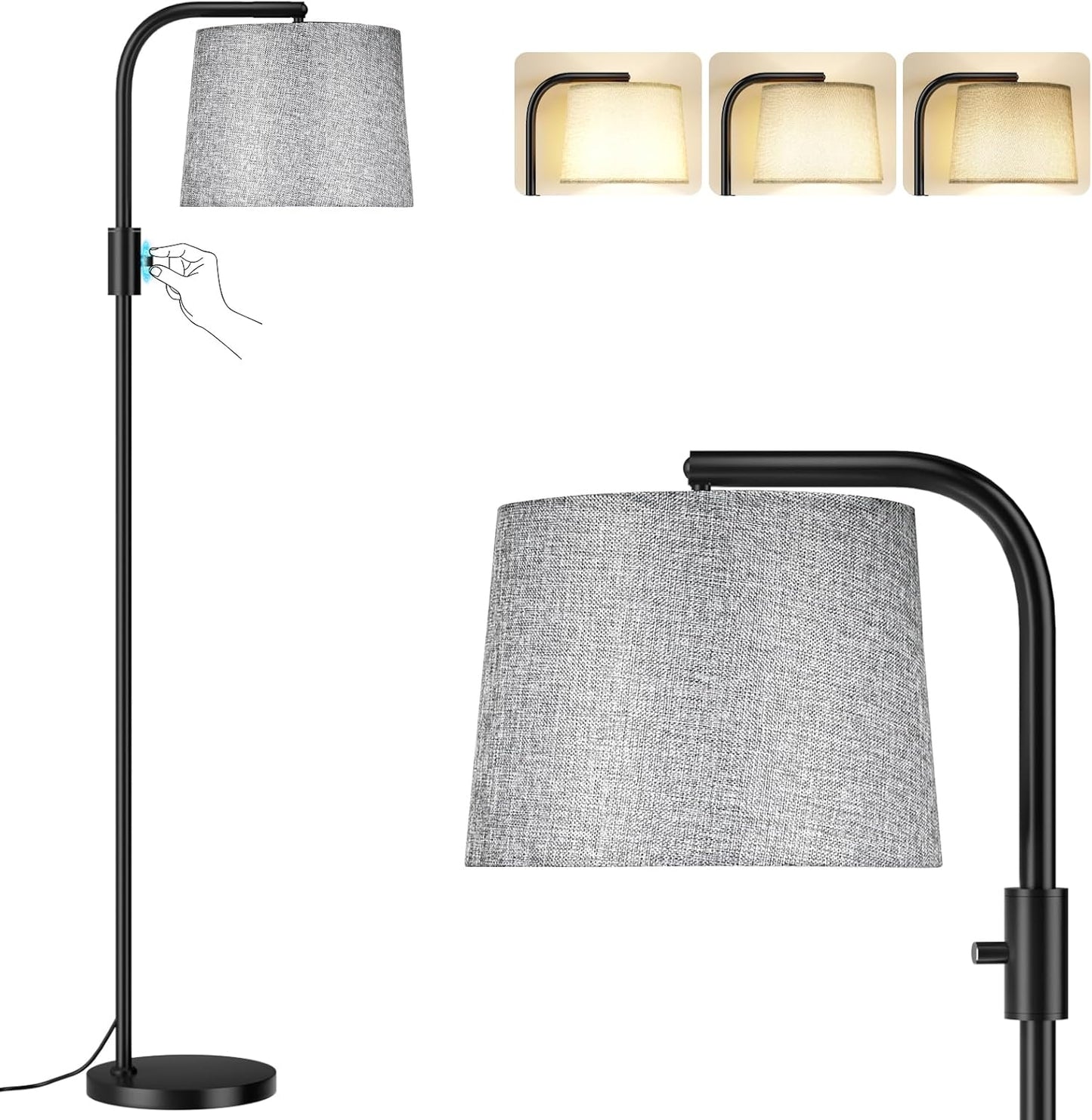 Modern Dimmable Floor Lamp with 9W LED Bulbs - Stylish Standing Light for Living Room & Bedroom (Gold & White)