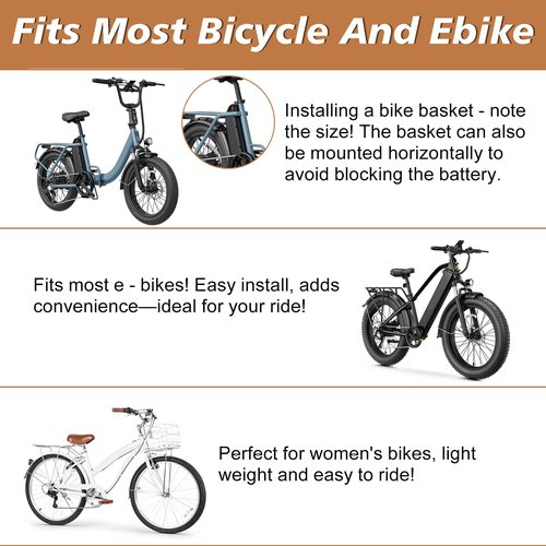 Bike Basket Rear, Bicycle Basket with Liner,Waterproof Cover,Cargo Net, Large Bike Back Baskets, Heavy Duty Rear Bicycle Baskets for Most Bikes and E-Bike (Pipe Bike Basket Rear) (16.5"X12.6"X6")