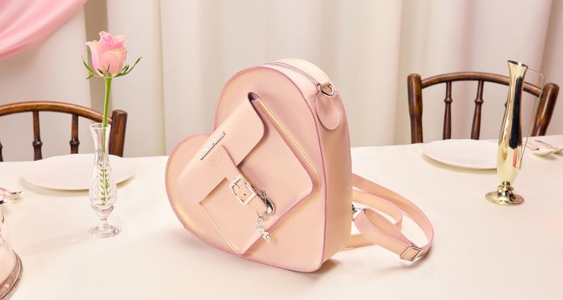 Dr. Martens Leather Heart Shaped Backpack, Powder Pink+Gold Shift