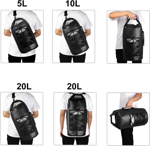 HEETA Waterproof Dry Bag - Lightweight Roll Top Storage Backpack with Phone Case | Black 30L