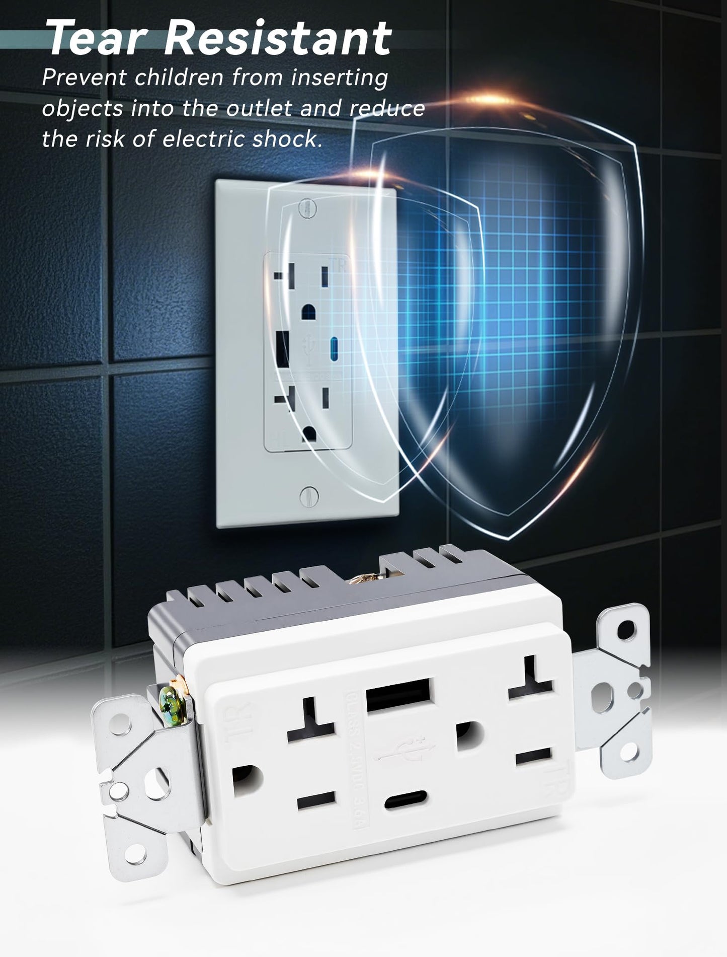 1 Pack USB Outlet 20 Amp TR Tamper Resistant Wall Receptacle with USB C and USB A Ports UL Listed CSA Certified Standard Wall Plate Included White