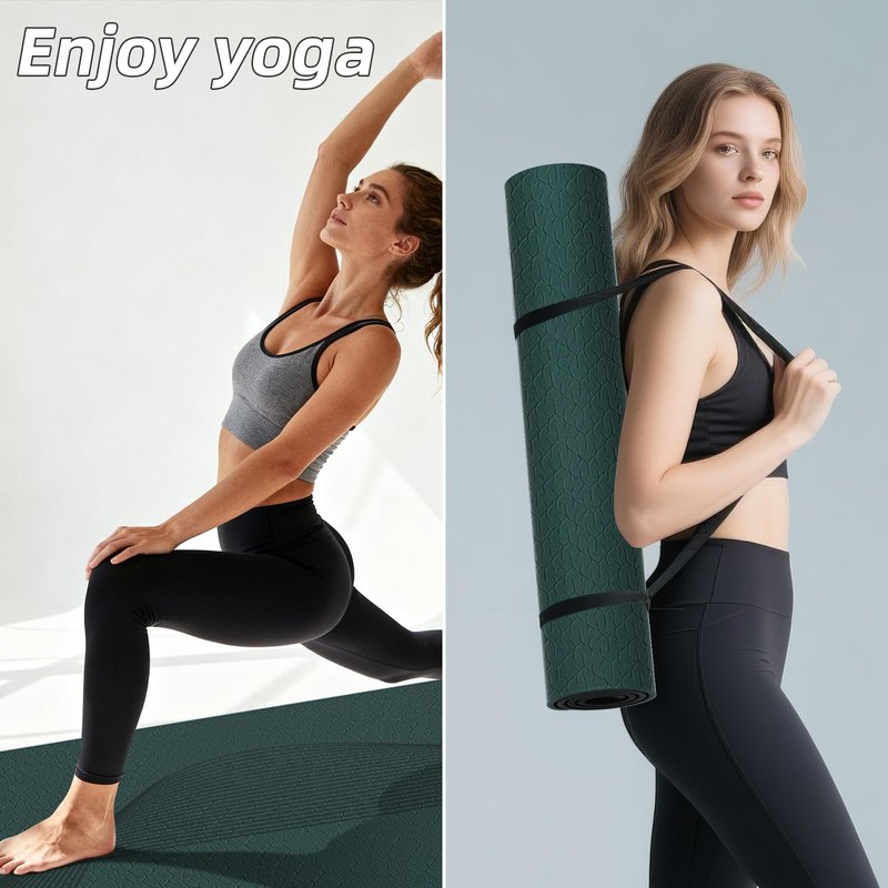 WUWAN Large Yoga Mat 76"x 40"x10mm (2/5 inch) – Extra Thick & Wide, TPE Fitness Mat, Printed Non-Slip Exercise Mat with Carrying Strap for Men & Women, Pilates, Stretching, Fitness & Workout (green/black)