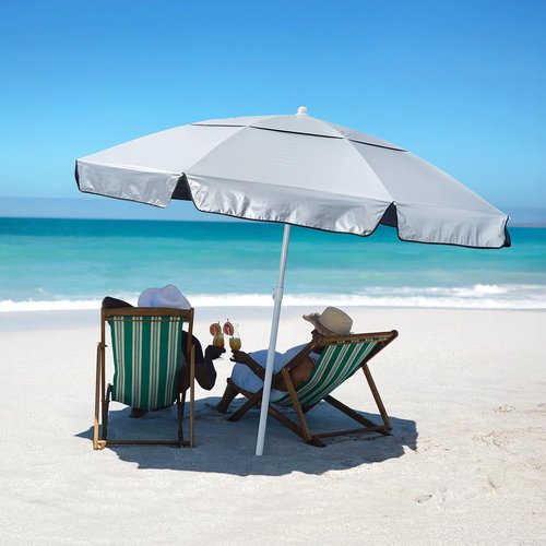 G4Free Heavy Duty Beach Umbrella - UPF 50+ UV Protection Double Canopy with Air Vent | 6.5 ft Portable Sun Shelter