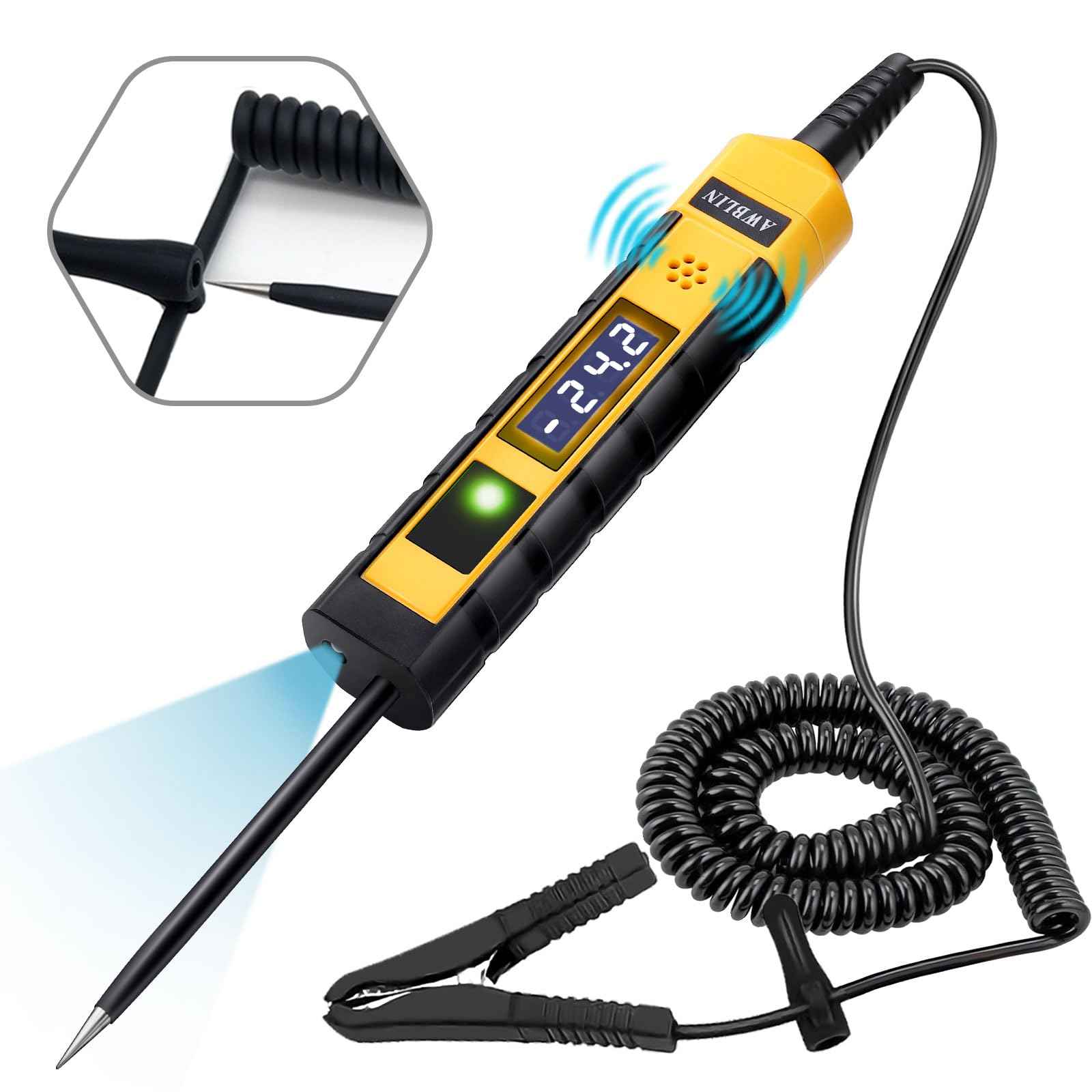 AWBLIN 4-75V DC Automotive Test Light, LCD Digital Light Tester with Voltmeter, Heavy Duty Circuit Tester with Polarity Indicate and Illuminating Lights, Fuse Voltage Tester Auto Electrical Tool