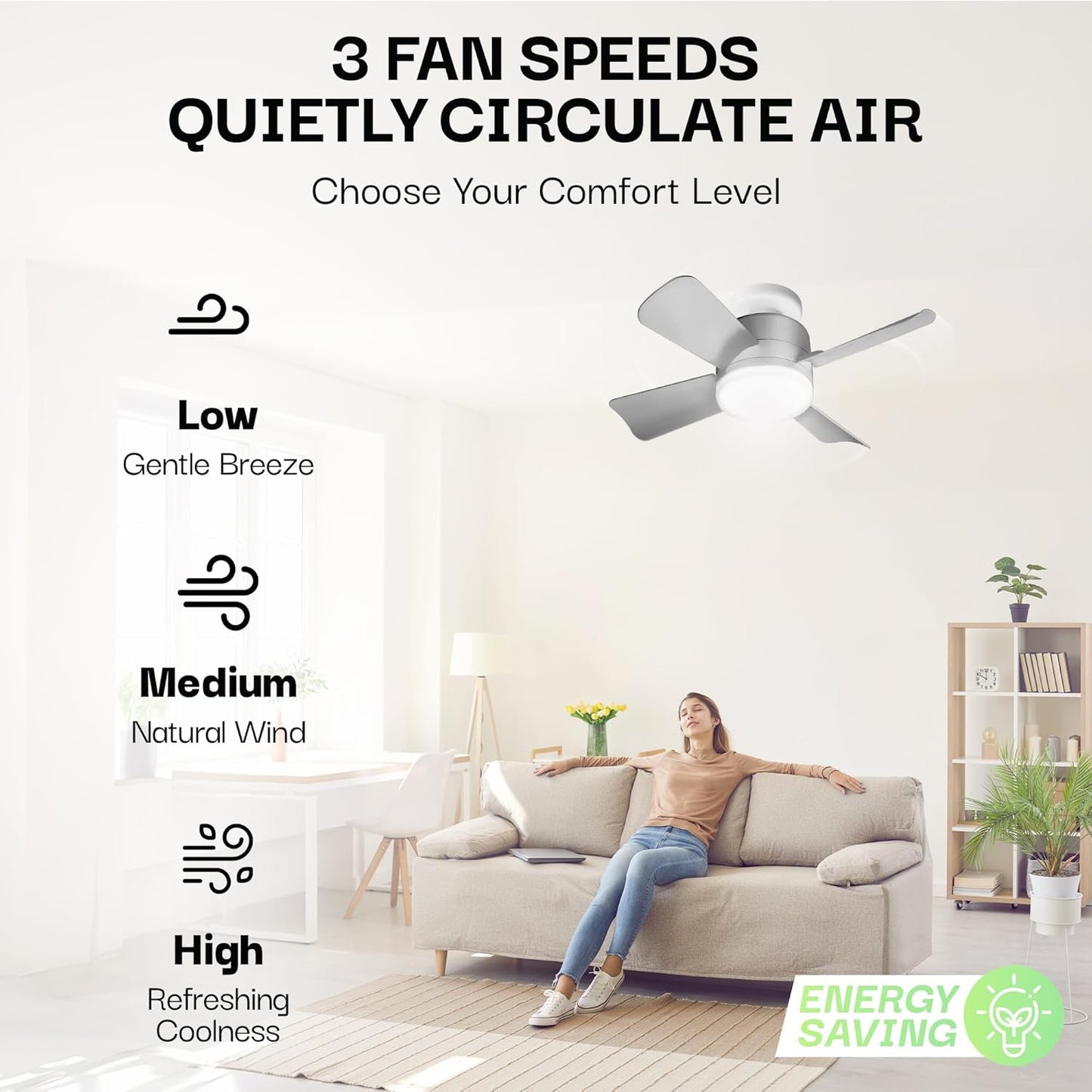 Socket Breeze Ceiling Fan with Light & Remote - Portable 3500K 1000 Lumens E26/E27
