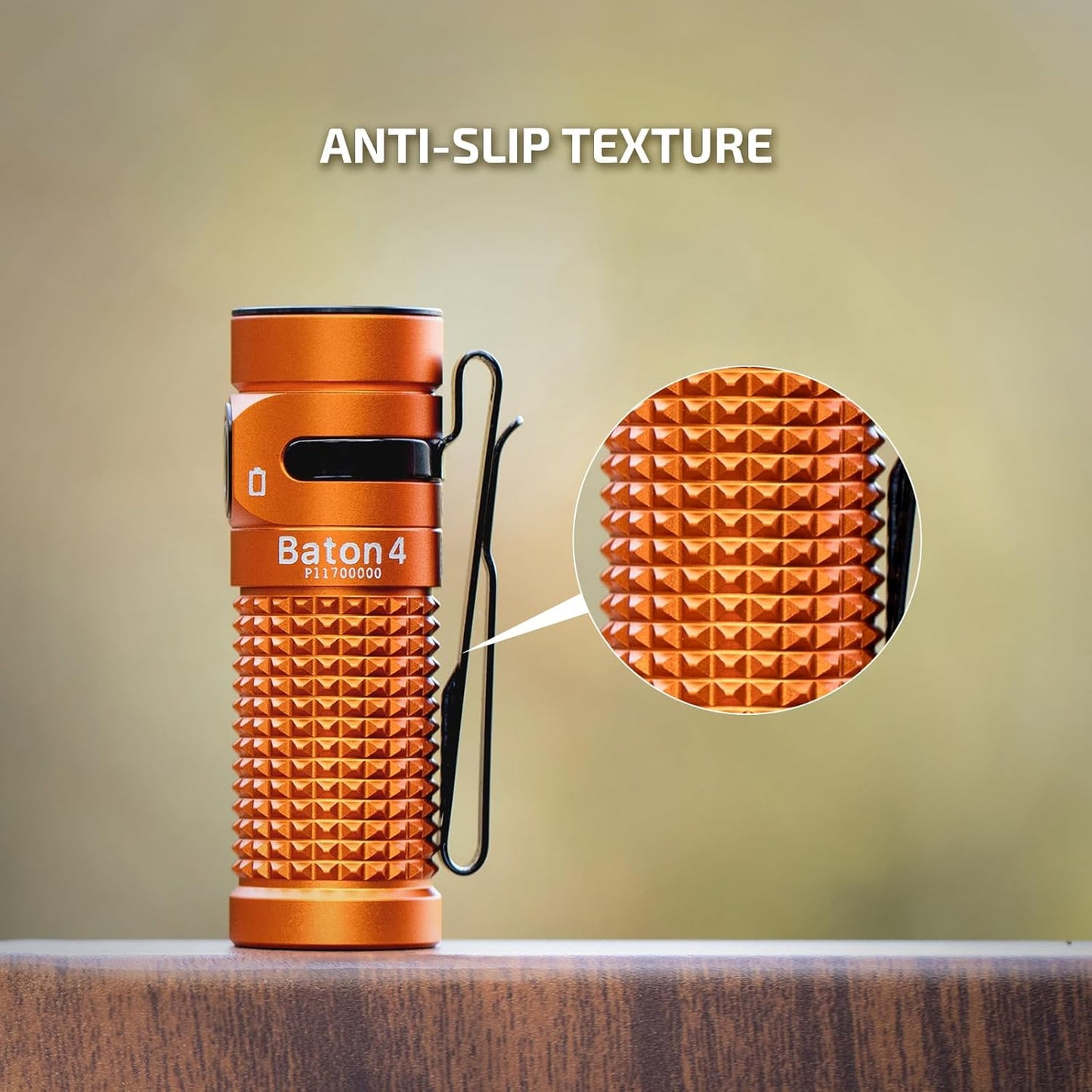 OLIGHT Baton4 Rechargeable EDC Flashlight - 1300 Lumens, IPX8 Waterproof, Compact & Versatile (Orange)