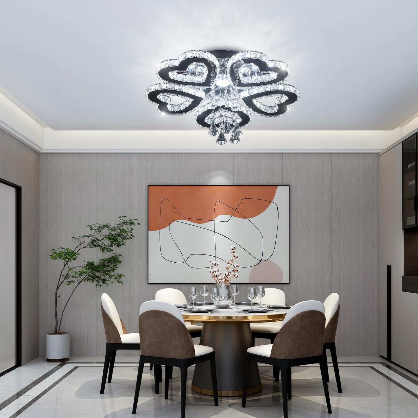 xychfantligh Modern Chandelier 5 Heart Ring Crystal Chandelier Crystal Ceiling Light Stainless Steel Pendant Light Chandeliers for Bedroom Living Room Dinning Room Foyer (Cool White 6500K)