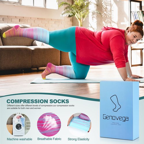 3 Packs Wide Calf Compression Socks for Women Men Knee Hight Plus Size Extra Graduated Stocking Calcetas Medias Para Mujer Big Travel Flight Sports Excise New Mom Birth Gifts Red Green Pink 2XL